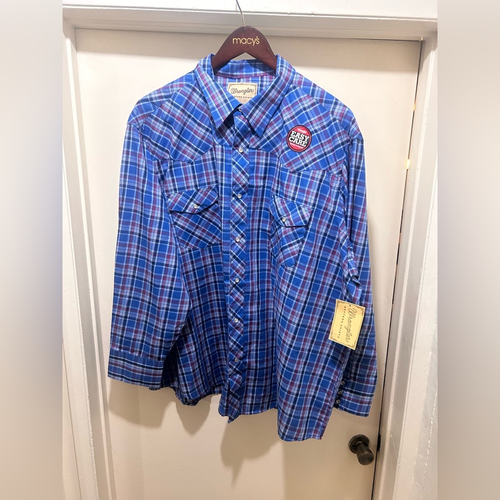 Wrangler Western Pearl Snap Shirt Mens 3XL XXXL Plaid Rodeo Ranch NEW NWT